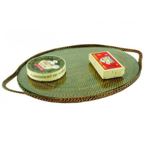 TABULEIRO RATTAN COM VIDRO QUEIJOS OVAL